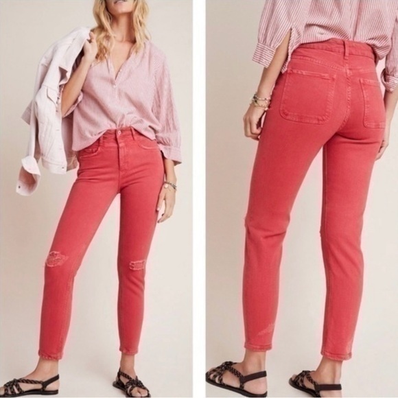 Anthropologie Denim - Pilcro High-Rise Slim Straight Jeans Red Denim 27